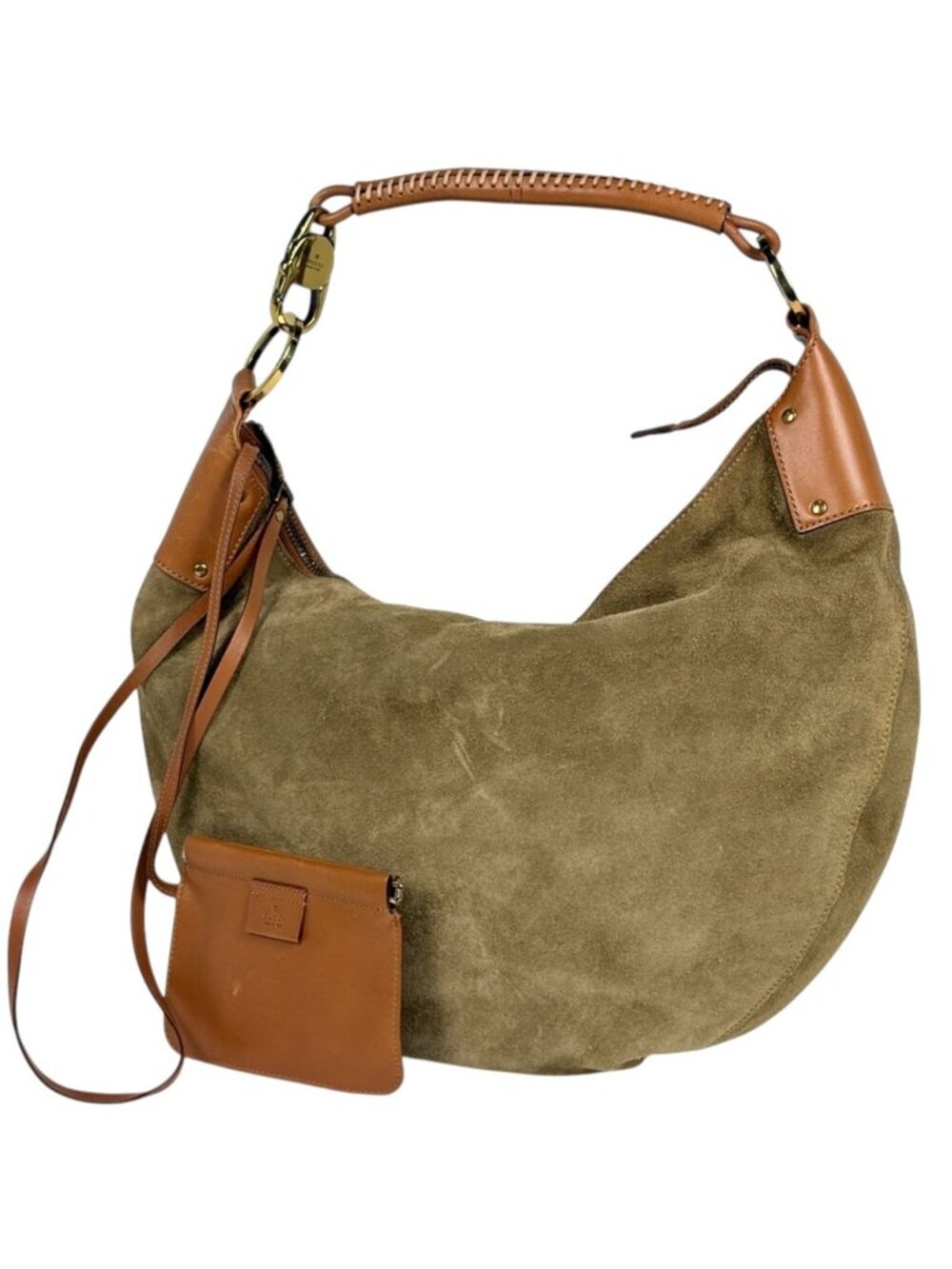 Gucci Shoulder Bag Suede Green Brown